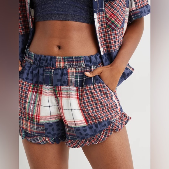 aerie Pants - Aerie Patchwork Flannel Plaid Pajama Shorts Small Lounge Comfy Pockets
